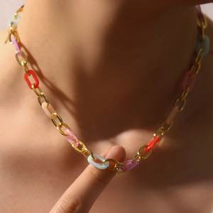 यूरोपीय और अमेरिकी क्रॉस-बॉर्डर गहने स्टेनलेस स्टील डोपामाइन रंग श्रृंखला हार ग्रीष्मकालीन ट्रेंडी रचनात्मक डिजाइन हार - Product Image 2