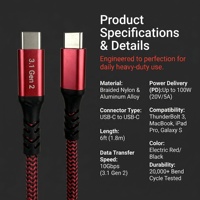 Câble de transfert de données ultra-rapide USB 3.1 Gen 2 Type-C 10 Gbps, tressé en nylon, charge rapide 5A pour ordinateur, SSD externe, station d'accueil