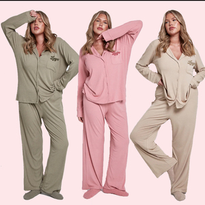 Piyama Wanita Diskon Besar Piyama Rajut Wanita Lembut Setelan Santai Baju Tidur Pakaian Rumah Pakaian Tidur Wanita Setelan 2 Potong - Product Image 1