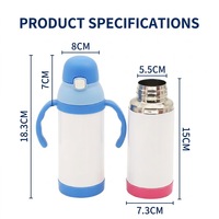Bouteille isotherme personnalisable pour enfants, 12 oz, en acier inoxydable, à double paroi, avec poignée, sangle et paille, idéale pour l'école