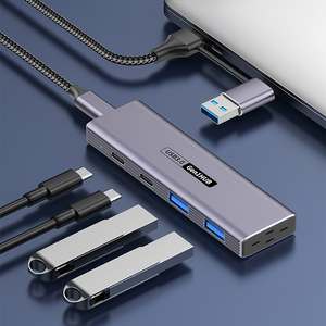 <strong>4</strong>-in-1 USB 3.0 <strong>4</strong>-<strong>Port</strong> <strong>Hub</strong> 5Gbps High Speed USB-A &amp; Type-C Splitter for Laptop/PC/Desktop Aluminum Alloy Expansion Adapter Stock - Product Image 3