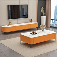 Meubles de salon modernes, meuble TV en bois massif et table basse ronde rétractable, ensemble de console multimédia, unité TV