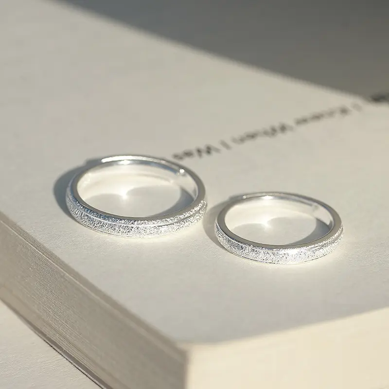 Kadınlar için romantik gümüş kaplama buzlu çift yüzük erkekler düğün nişan yüzüğü takı uzun mesafe aşk yüzük