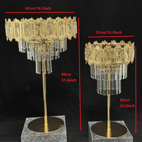 Support à fleurs en métal doré pour décoration de mariage avec pendentif en acrylique cristallin, centre de table pour mariage