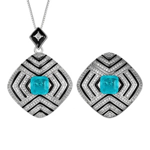 Vintage Eco-friendly Copper 8*8MM Blue Zircon <b>Necklace</b> Ring Jewelry Hypoallergenic Non-Tarnish Waterproof Gift <b>Set</b> for Premium - Product Image 1