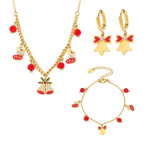 Conjunto de Regalo Navideño Mystique para Mujer, Collar, Pulsera y Aretes de Acero Inoxidable Electrochapado con Circonita y Ágata Roja en Corte Gota de Aceite - Product Image 5
