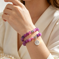 Ensemble de bracelets en pierre Arbre de Vie faits à la main, style bohème, perles d'agate mate givrée, empilables, cadeau de guérison pour le yoga, pour hommes et femmes