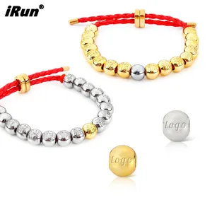 iRun Mode individualisierte Gravur Logo Metallkugel verstellbares Armband Perlen geflochtene Armbänder rotes Seil Seil Armband