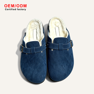 Mules en daim de vache doublées de polaire, semelle en bois, nubuck, sans talon, antidérapantes, chaudes et confortables, unisexe, en stock - Product Image 1