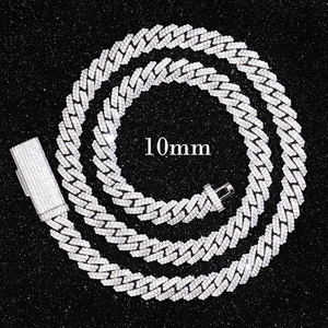 En stock Cadena cubana de 10 mm y 2 filas estilo hip hop con diamantes de moissanita VVS, chapada en oro sobre plata de ley 925, con certificado GRA y engaste de garra. - Product Image 2