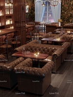 Ensemble de mobilier de bar personnalisable en bambou américain sur mesure, style vintage, avec banquette de whisky, table ronde/carrée, pour bistro commercial