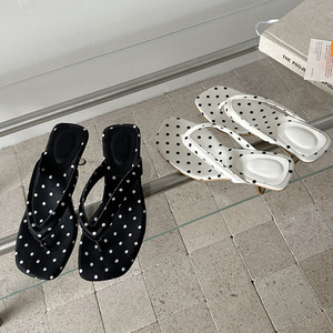 Fashion Clip Toe Square Low <b>Heels</b> Women Slippers High Quality Silk PU Lining Polka Dot ELEGANT Flip-Flops Party Summer - Product Image 1