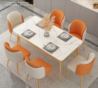 Ensemble de table et de chaises de salle à manger en marbre de luxe léger, rectangulaire, pour petit appartement