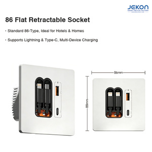 ปลั๊กสายเคเบิลแบบยืดหดได้ 86 ช่อง พร้อมพอร์ต USB Type C และ <span class=keywords><strong>Lightning</strong></span> สำหรับการชาร์จแบบไม่พันกัน - Product Image 3