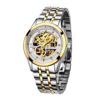 Montres mécaniques entièrement automatiques pour hommes, montres à cadran ajouré, montres élégantes, boîtier et bracelet en acier inoxydable, montres mécaniques classiques pour affaires