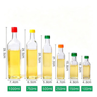 Bouteille en verre transparente carrée Marasca à col étroit et long, 100 ml, 250 ml, 500 ml, 750 ml, 1 L, pour huile et vinaigre