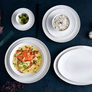 PITO HoReCa-platos de cerámica redondos personalizados, placa de porcelana en relieve para boda, con logotipo impreso, blanco