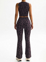 Nouvel Arrivage Ensemble de Yoga Léopard Sans Couture Réversible pour Femme, Taille Haute, Effet Fesses Galbées, Coupe Évasée Ajustée, Respirant, Séchage Rapide, 2 Pièces