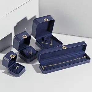 Großhandel blaues Pu-Leder Schmuckverpackung Hochzeit Ring Schachteln Armband Halskette Schmuckschatulle Luxus-Leder-Schmuckschatulle