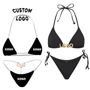 HL Factory Manufacture Solid Color One-shoulder Sexy Bikini Set Women Swimwear Beachwear Wholesale Custom Swimsuit