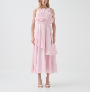 Robe midi vintage sexy à col halter avec volants, imprimé floral, ourlet asymétrique - Coupe ample, doublure en polyester - Product Image 3