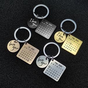 Portachiavi <span class=keywords><strong>personalizzato</strong></span> con cuore quadrato rotondo in acciaio inossidabile inciso anniversario di matrimonio data calendario <span class=keywords><strong>personalizzato</strong></span> portachiavi regali per coppie - Product Image 2