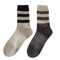 Chaussettes mi-mollet décontractées pour femmes, style universitaire, à double rayure, en polyester et coton absorbant la transpiration, pour l'hiver