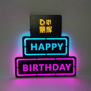 Panneau lumineux Joyeux Anniversaire en forme de gâteau, néon LED, décoration de fête pour bars, KTV, événements - Product Image 3
