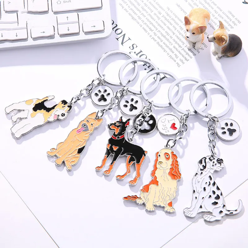 Pet Dog Car Keychain Key Ring Bag Car Keyring Great Dane Bulldog Pendant Key Chains Metal Custom For Women Men Girls Gifts