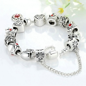 Pulsera De Plata De Ley 925 Designer Rhinestone Beaded <strong>Charm</strong> Fashion 925 <strong>Silver</strong> Plated Snake Chain <strong>Bracelets</strong> for Women - Product Image 5