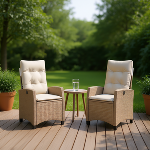 Chaises de patio inclinables en polyrotin beige avec coussins, ensemble de meubles de jardin modernes pour l'extérieur, lot de 2 - Product Image 2