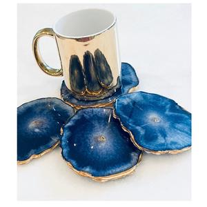 Dessous de verre en résine à la mode, avec ensemble de couleurs bleu foncé et gris, pour le thé et le café, pour la cuisine et les cadeaux de mariage - Product Image 1