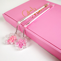 Stylo gel Ango Beautiful Sparkling Plastic Pink Petals Flower Pendant 0,5 mm bleu personnalisable pour étudiants, examens et signature