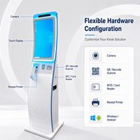 Kiosque tactile incurvé sur pied de 23,6 pouces avec caméra, machine de libre-service, kiosque d'impression de billets, lecteur de code QR, imprimante, SDK