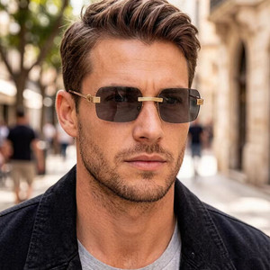 Custom Logo 2026 Fashion Retro Irregular Gradient Lens Shades UV400 <b>Rimless</b> Square <b>Sunglasses</b> for <b>Men</b> Women - Product Image 1