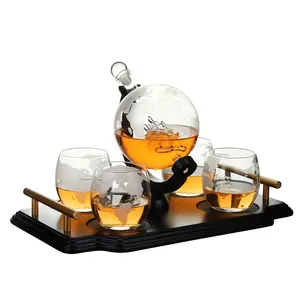 Whisky Karaf Globe Set Met 4 Geëtste Bollen Whiskyglazen Voor Sterke Bourbon-Wodka