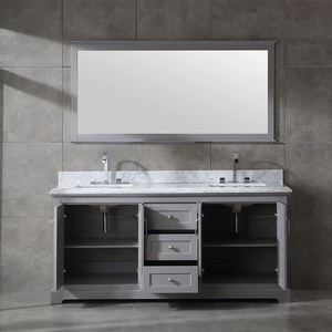 Vietnam Made 72 Inch Transitional Double Sinks Bathroom Vanity White Cabinet <b>with</b> Carrara Marble Countertop & <b>Mirror</b> - Product Image 2