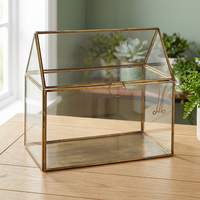 Terrarium en verre avec cadre doré, forme carrée, pour plantes d'intérieur, design moderne et minimaliste, récipient de bureau