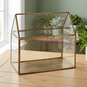 Terrario de Vidrio con Marco Dorado, Forma Cuadrada, para Plantas de Interior, Diseño Moderno y Minimalista, Recipiente de Escritorio - Product Image 2