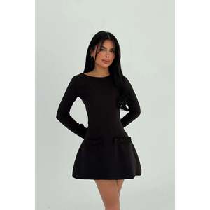 Mini robe de cocktail noire avec détail nœud élégant - Product Image 3