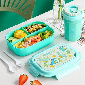 Ensemble boîte à lunch et gourde isotherme, hermétique, multi-compartiments, compatible micro-ondes, idéal pour les étudiants, avec ustensiles inclus - Product Image 2