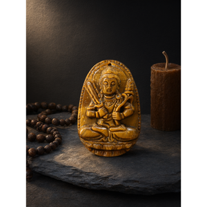 Colgante Tallado Acala en Piedra Ojo de Tigre, un Símbolo Feroz de Protección, Voluntad y Disciplina Espiritual, 1.7 pulgadas Largo - Product Image 3