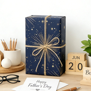 Papel de regalo azul oscuro con estrellas doradas estampadas, papel de regalo premium para enviar a tu novio o padre, personalizable. - Product Image 3