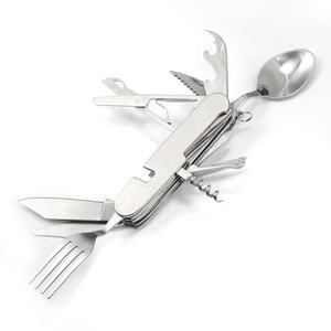12 In 1 Multifunctionele Populaire Roestvrijstalen Zakmes Met Vork Lepel Mes Schaar Gereedschap - Product Image 2