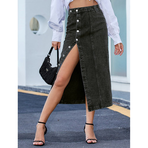 Y0291-boutique Abbigliamento 2026 Gonna Lunga in Denim con Bottoni e Spacco Alto, Trendy e Casual per Donne - Product Image 2