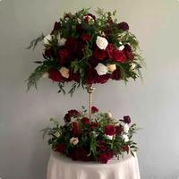 A-2002 Nouvelle Composition de Boules de Fleurs Artificielles avec Feuilles Vertes Artificielles et Roses Rouges en Soie pour la Décoration de Mariages, de Noël, de Fêtes et d'Événements