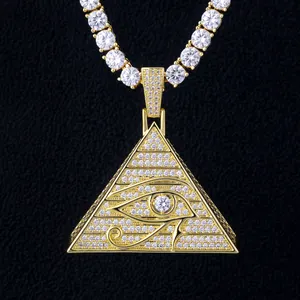 KRKC&CO Pave Diamond Men and Women Hip Hop Jewelry Iced Out Gold Fashion CZ Crystal Big 14K Eye Of Horus Pendant