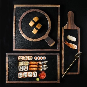 <b>Black</b> Melamine Flat <b>Plate</b> Rectangle Restaurant Steak Pizza Serving Tray Commercial Use - Product Image 1