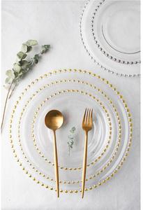 Juego de platos de <span class=keywords><strong>cristal</strong></span> para cena, postre ecológico, comida sin plomo, seguro, <span class=keywords><strong>cristal</strong></span> transparente, cargador de cuentas de plata dorada para fiesta de boda - Product Image 4