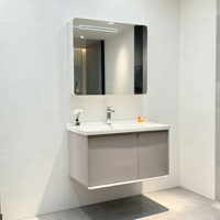 Meuble-lavabo de salle de bain moderne de luxe en acier inoxydable avec miroir intelligent, vasque en céramique murale, résistant à l'eau, appartement, hôtel